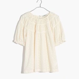 Madewell Daisy Embroidered Shirred Puff-Sleeve Top